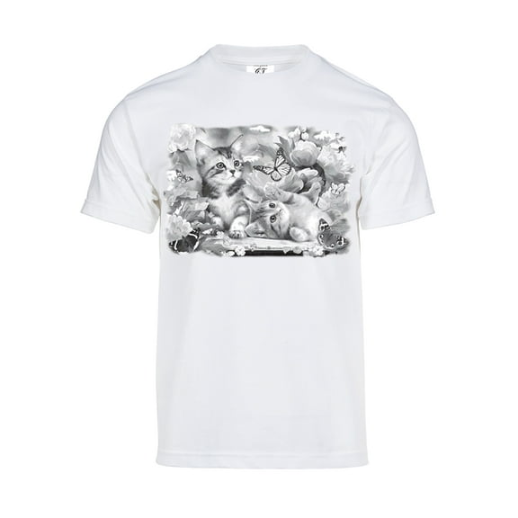 Gravity Trading Mens Playtime Cats Butterfly Solar Color Changing Short-Sleeve T-Shirt, White Small