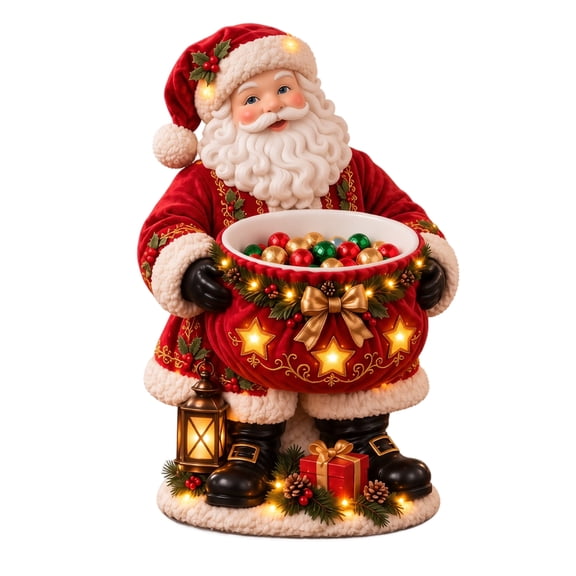 Light Up Christmas Treat Holder, Resin Santa Candy Bowl Decoration, Christmas Decorations Indoor Festive Tabletop Holiday Decor Ornament