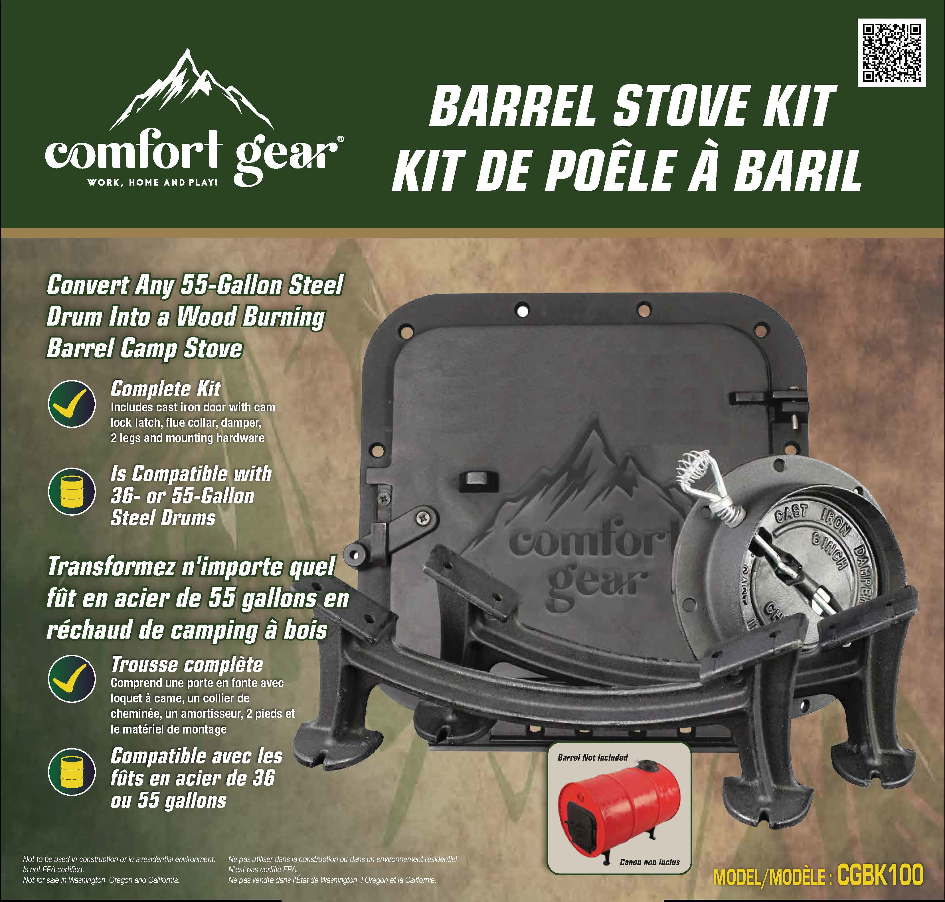 Comfort Gear Barrel Camp Stove Kit – Converts 36/55 Gallon Drum