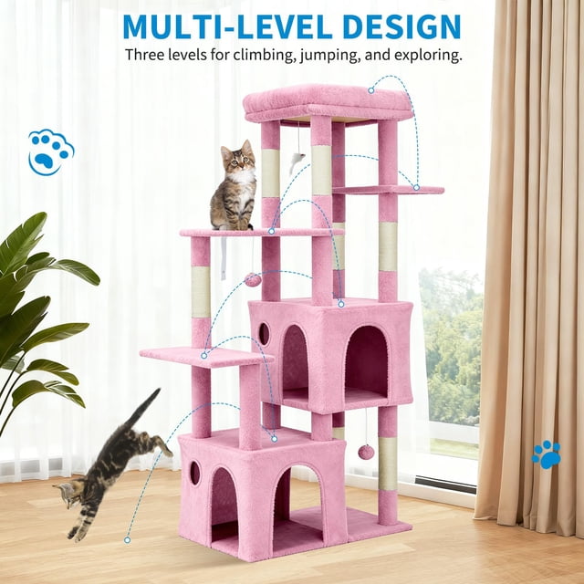 QinaQin 61 Inch Cat Tree for Large Cats, Multi Level Tower with Oversized Perch, Beds and Sisal Scratching Post