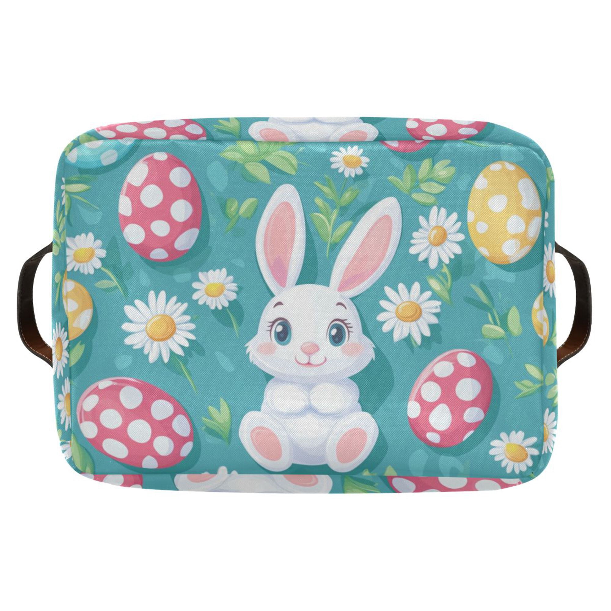 Yayeee 2 Pack Canvas Storage Basket with Handles for Shelves Fabric Bins Closet Organizer, Cartoon Easter Bunny