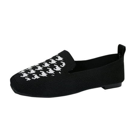 

Krdevn Walking Shoes Women Casual Square Toe Flat Sole Fly Weave Soft Lightweight Large Size Casual Shoes Single Shoes -Black 39