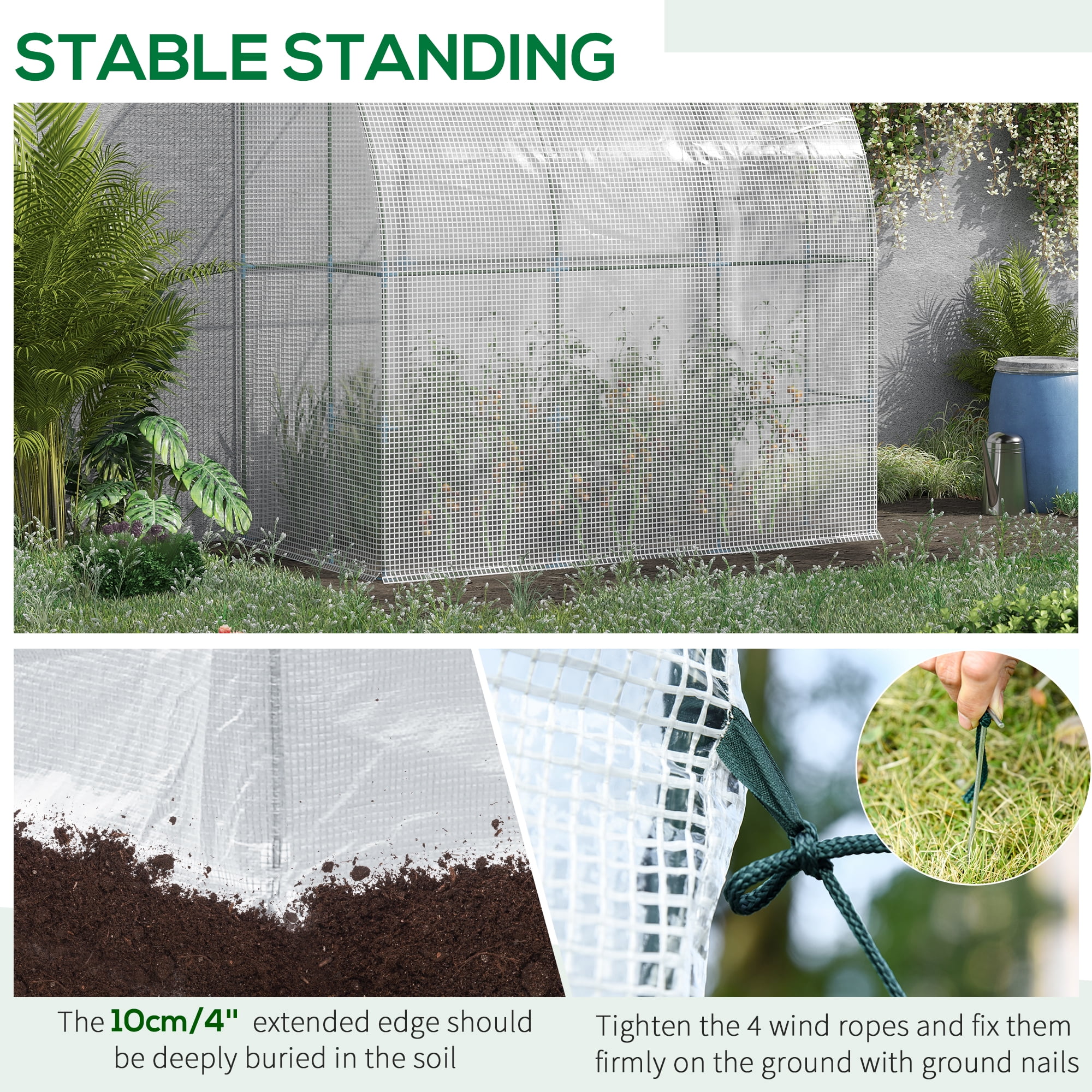 Outsunny 7' x 4' x 7' Outdoor Lean to Greenhouse, Walk-In Green House Plant Nursery with Roll-up Window, PE Cover, White