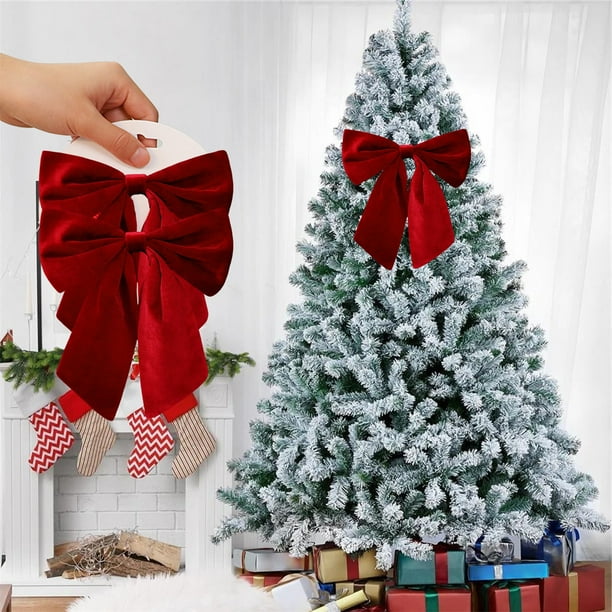 Adorno Navideño de Terciopelo con Forma de Lazo Pequeño para Árbol de Navidad, Decoración para Ventanas, Adornos Navideños.