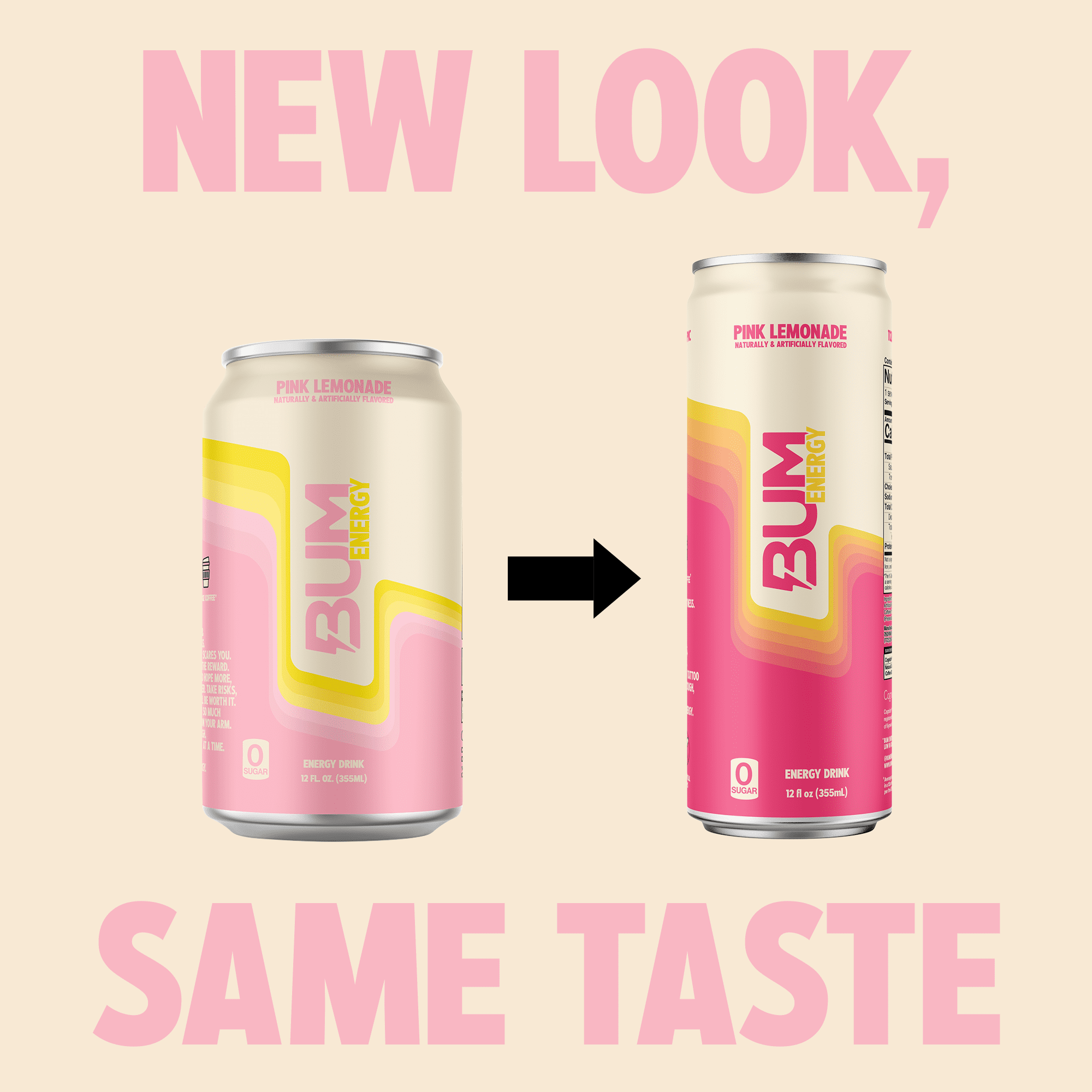 (3 pack) Bum Energy Pink Lemonade Energy Drink, 112 mg Natural Caffeine, 12 fl oz Can