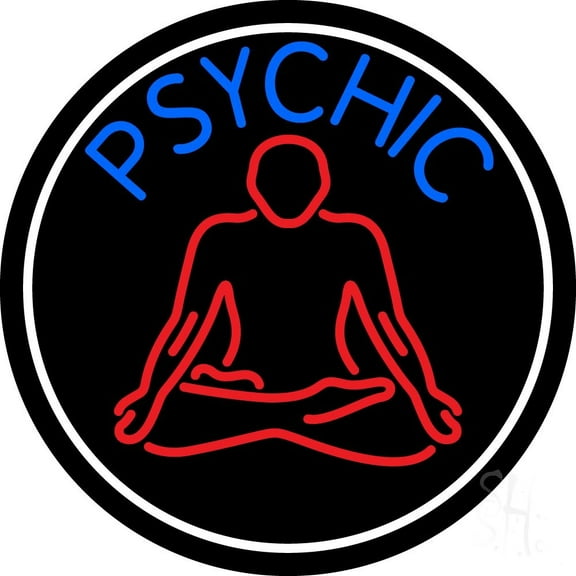 Blue Psychic Logo With Border LED Neon Sign 18 X 18 - inches Black Square Cut Acrylic Backing, with Dimmer - Bright and Premium built indoor LED Neon Sign for Storefront.