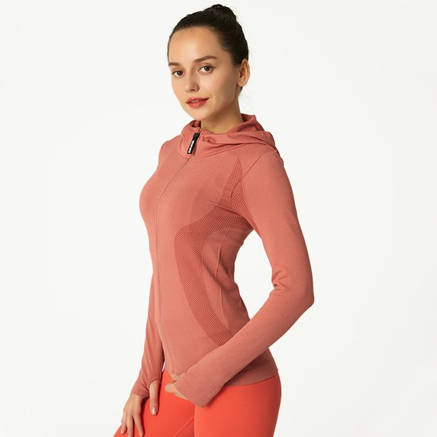 Ropa de secado rápido con capucha Ropa de entrenamiento para mujer Chaqueta para correr Cremallera sin costuras Ropa de fitness Ropa deportiva ajustada de manga larga