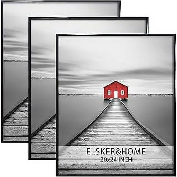 ELSKER&HOME 20x24 Picture Frame Black 3 Pack, Poster Frame for Horizontal or Vertical Wall Mounting, Sturdy and Scratch-proof
