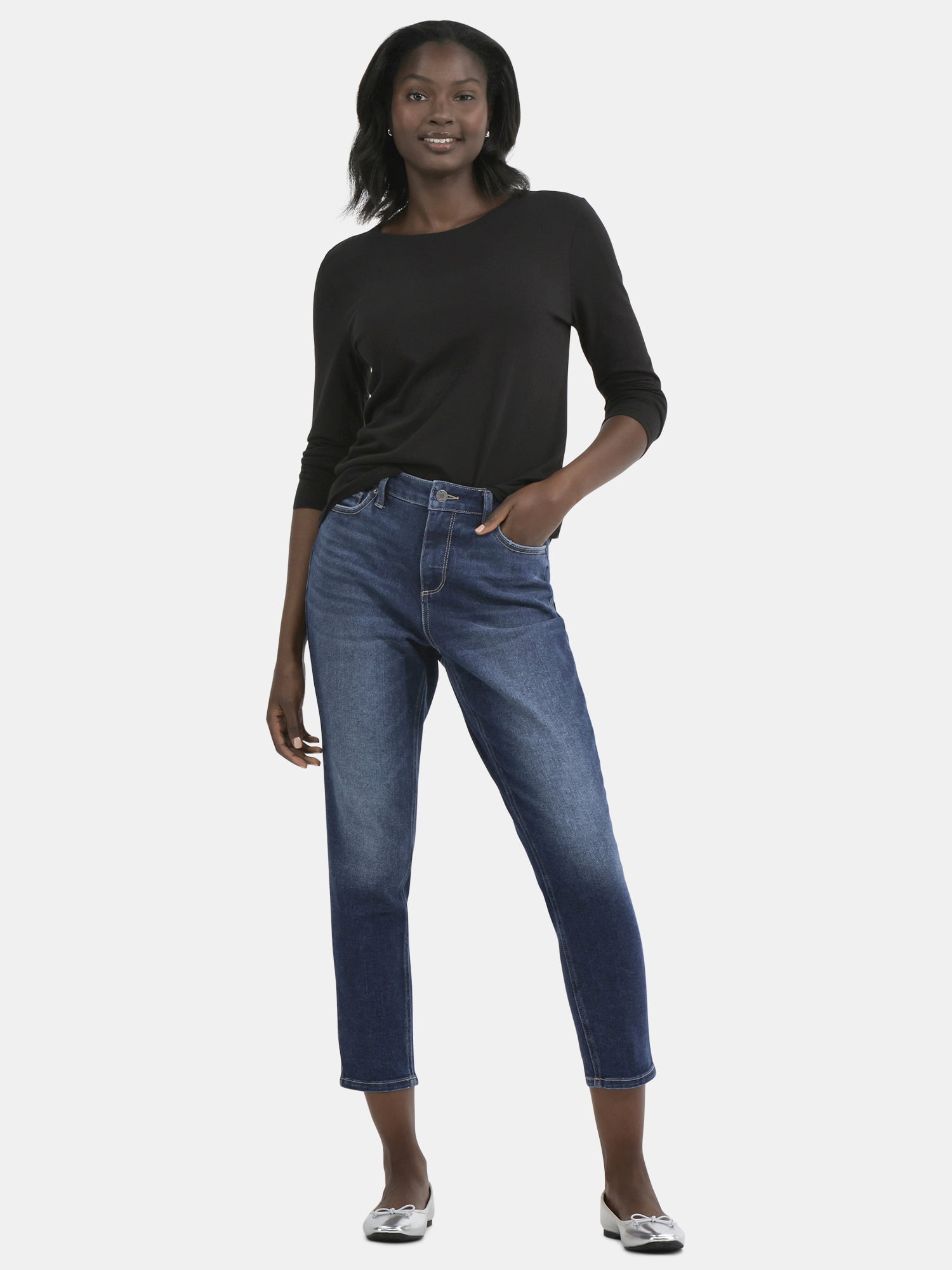 Time and Tru Women's Cotton Crewneck Tee with Long Sleeves, 2-Pack, Sizes XS-XXXL