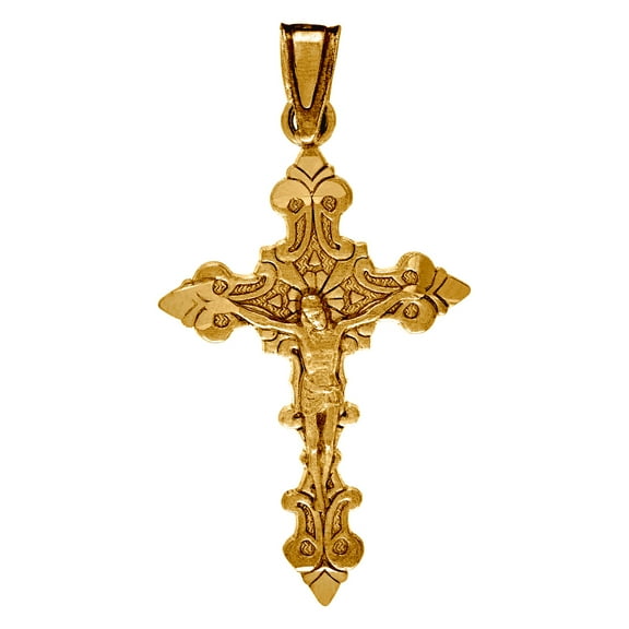 10k Yellow Gold Unisex Diamond-cut Filigree Crucifix Cross Religious Charm Pendant Necklace 28.9x15mm Wide Pendant for W