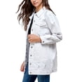 thumbnail image 3 of Women's Mid Length Distressed Cotton Denim Button Up Oversized Jean Jacket (White, XL), 3 of 6