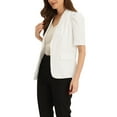 thumbnail image 4 of INSPIRE CHIC Short Sleeve Casual Blazer for Women's Lapel Collar Buttoned Summer Work Office Jacket White XS, 4 of 5