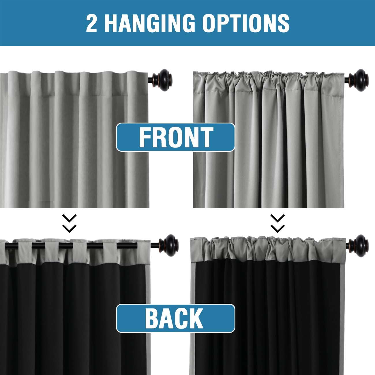 Turquoize 100% Blackout 84 Inch Long Curtains Back Tab/Rod Pocket Window Drapes,Grey,2 Panels