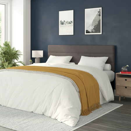 BizChair King Channel Stitched Fabric Upholstered Headboard Adjustable Height from 44.5 to 57.25 - Gray