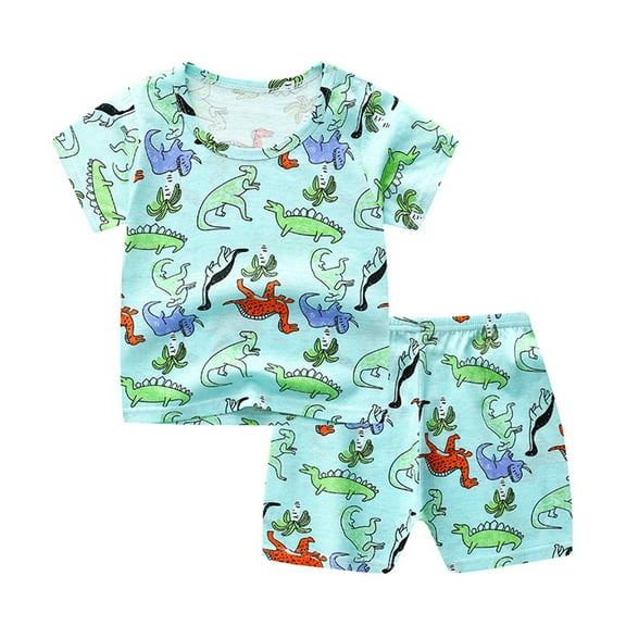 MHZLDYZ Boys Summer Outfits 0-5Y Toddler Kids Baby Boys Girls Short Sleeve Cartoon Prints Tops T-Shirt Pants Outfits Set Kids Clothes Boys 3T Boys Summer Clothes(Green,130)