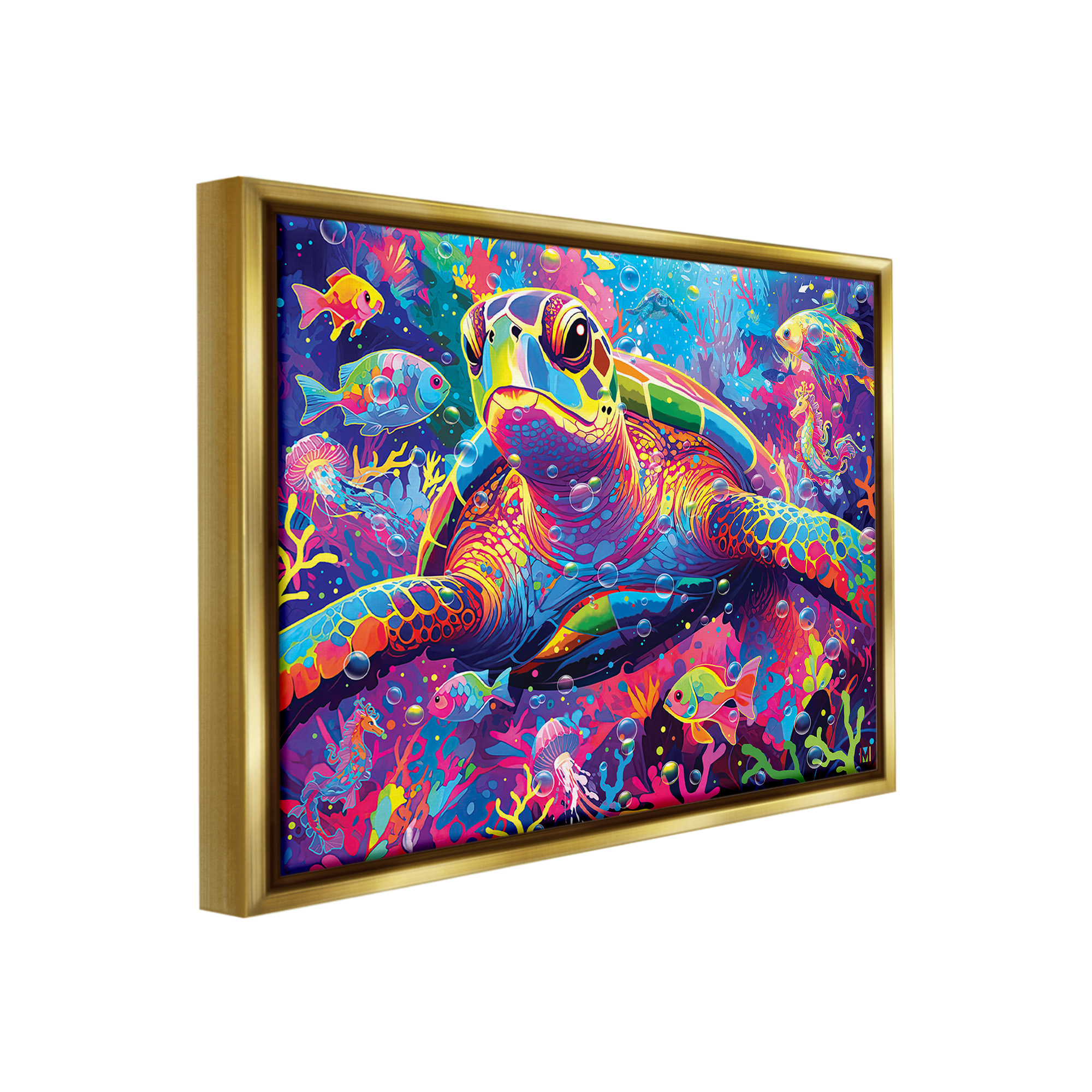 Stupell Industries Modern Underwater Animals Animals & Insects Painting Gold Floater Framed Canvas Art Print Wall Art, 21 x 17