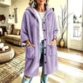 thumbnail image 6 of Zedker Long Hooded Fleece Cardigan for Women Button Front Drawstring Hood Patch Pockets Oversized Outerwear Purple Jackets for Women, 6 of 8