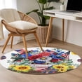 thumbnail image 5 of Red Blue Flower Washable Round Area Rug 3.3 ft, Sunflower USA Flag Eucalyptus Leaf, Soft Non Slip Rugs Stain Repellent Indoor Felt Carpet for Living Dining Room Bedroom Home Office, 5 of 9