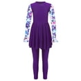 thumbnail image 5 of Aislor Kids Girls Two Pieces Swimsuit Floral Printed Rash Guard Skirts with Legging for Seaside Holiday 6-16 Purple 16, 5 of 7
