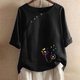 thumbnail image 2 of Blusas de Manga Corta para las Mujeres Impresas Cuello Redondo Camiseta Casual, Blusa de Algodón de Imitación para las Mujeres, 2 of 4