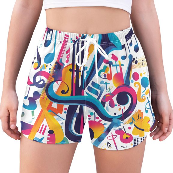 FORMRS Womens Swim Shorts Mesh Liner Quick Dry Casual Beach Board Bottom with Pockets, Sizes S-2XL, Musical Pattern