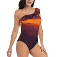 thumbnail image 3 of Cauagu Sunset Valley Western Cowboy Print Women's Sexy One Piece Swimsuits One Shoulder Ruffle Tummy Control Bathing Suit Slimming Swimwear-Large, 3 of 6