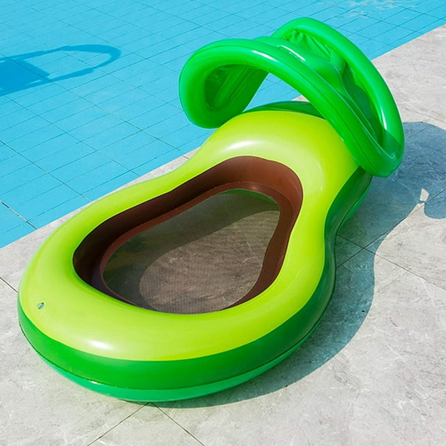Avocado Pool Floatie With Canopy for Kids, 46.8" x 30.3" Inflatable Avocado Pool Float With Shade, Water Fun Large Blow Up Summer Beach Swimming Floaty Party Lounge Raft - -
