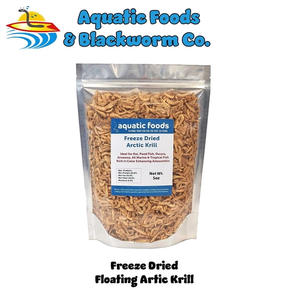 5oz. Krill, Freeze Dried Krill, 100% Arctic Krill for Oscars, Arowana, Large Cichlids, Marine Fish, Koi & Pond Fish, Turtles, Reptiles. Krill Contains Natural Color Enhancing Astaxanthin. 5oz Bag