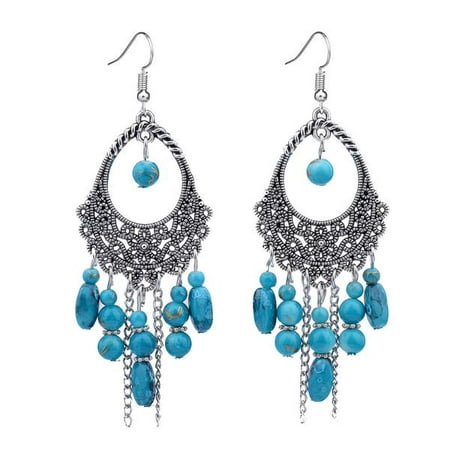Silver Earrings Turquoise and Retro Silver Earrings - Summer Solstice Earrings - Drop Dangle Earrings