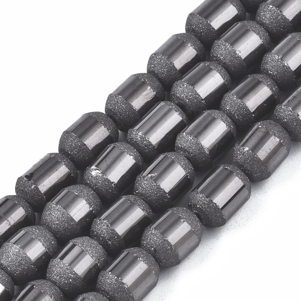 Electroplate Glass Beads Strands Frosted Barrel Mixed color 9x7mm Hole: 1mm about 60~62pcs/strand 21.50~22.13 inch(54.6~56.2cm)