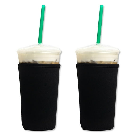 Baxendale and Co 2-Pack Medium (22-24oz) Reusable Neoprene Insulator Sleeve for Iced Coffee or Cold Beverage Cups (Black Smooth)