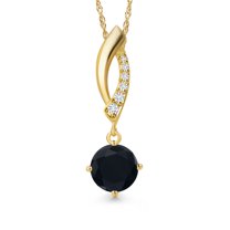 Gem Stone King 0.83 Ct Round Black Onyx G/H Lab Grown Diamond 14K Yellow Gold Pendant with Chain