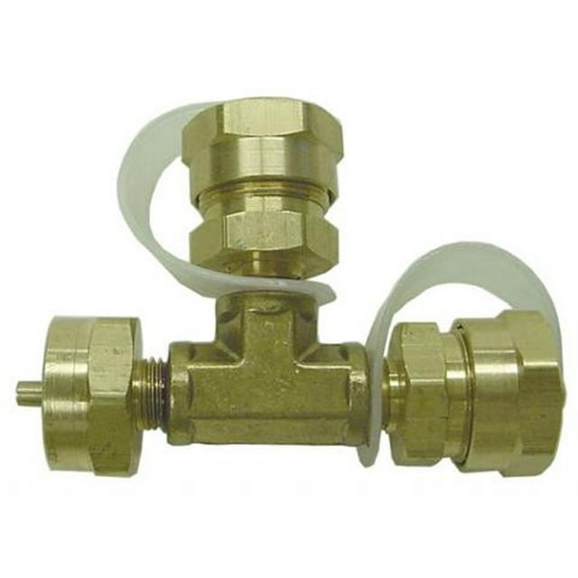 Marshall Excelsior Propane Adapter Fitting ME414P Tee Style; 1 Inch-20 FNPT Inlet x 1 Inch-20 MNPT Outlet; Brass; Single; With Plastic Clamshell