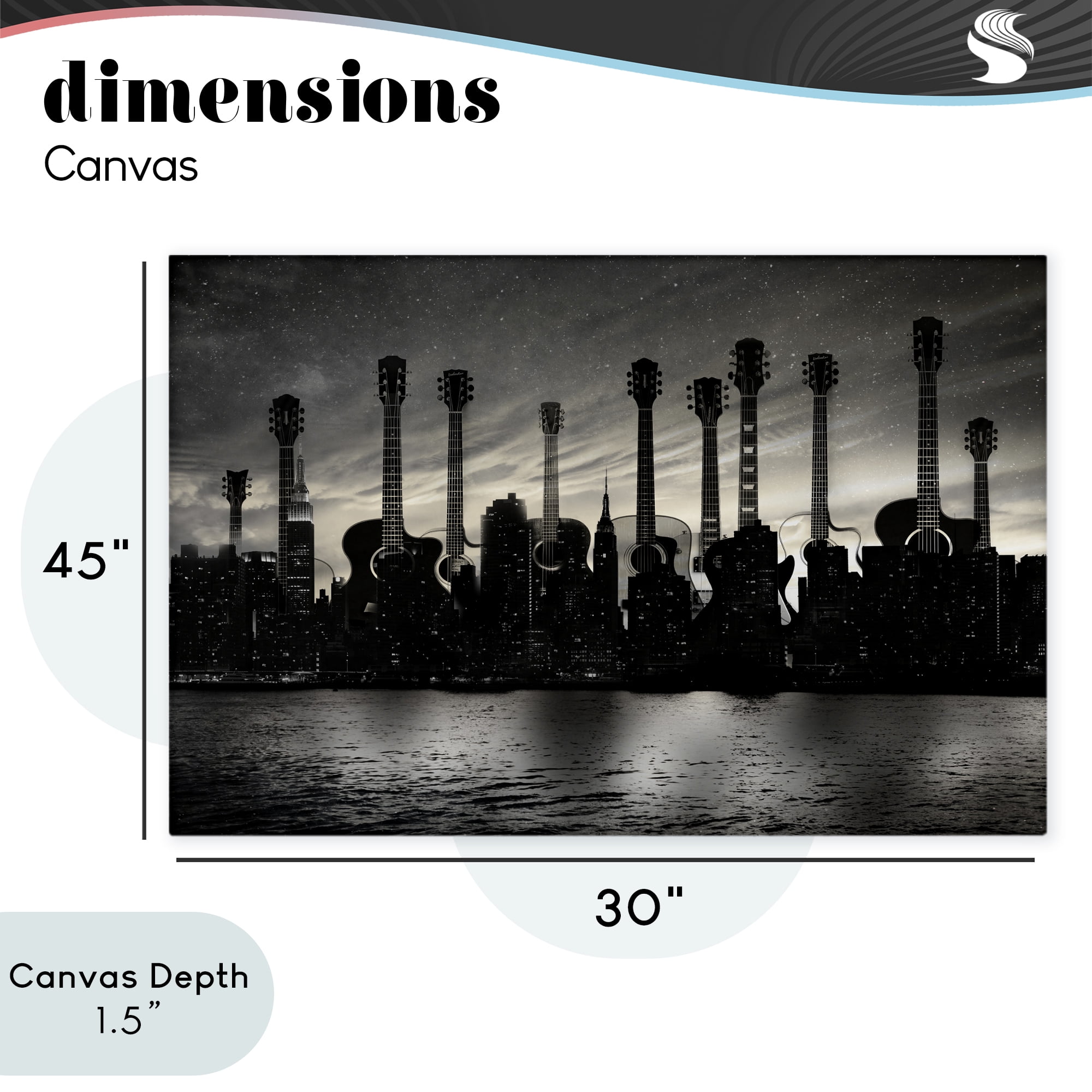 Stupell Industries Guitar Skyline Cityscape Canvas Wall Art, design by CAD Designs