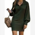 thumbnail image 2 of Sweater Dress for Women Long Lantern Sleeve V Neck Lapel Casual Loose Mini Dress Soft Winter Knitted Pullover Dresses, 2 of 7