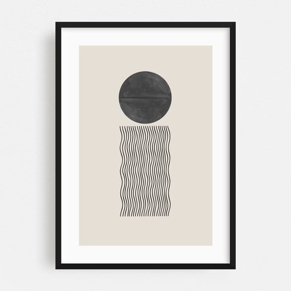 Minimalist Geometric Form - Mixed Media Abstract Minimalist Geometric Modern Art Line Art Pattern Black and White Black Framed Wall Art Print 18 x 24 inches