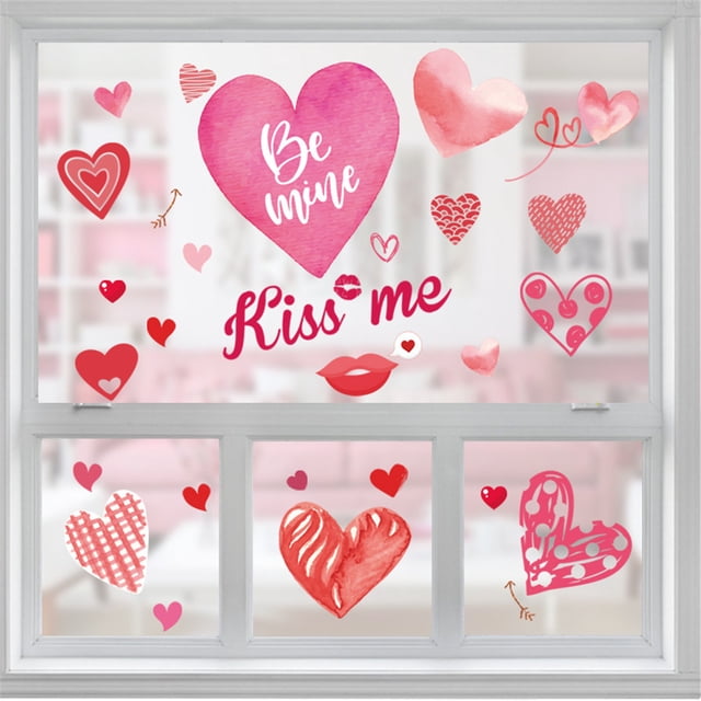 Sticker Glass Window Glue Sticker Valentine's Day Refrigerator No 9Pcs Home DIY