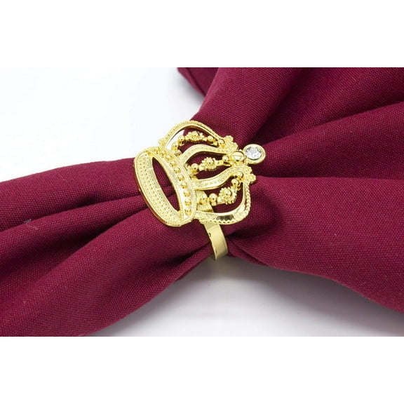 Fennco Styles Gorgeous Crown Metal Jeweled Napkin Rings, Set of 4 - Gold Plated Napkin Holders for Home Decor, Dining Table, Banquets, Family Gathering and Special Occasions