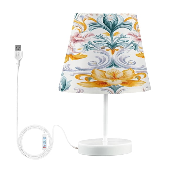 Ryvnso LED Bedside Table Lamp Yellow Vintage Flower Bedroom Desk Lamps Nightstand Lampshade M