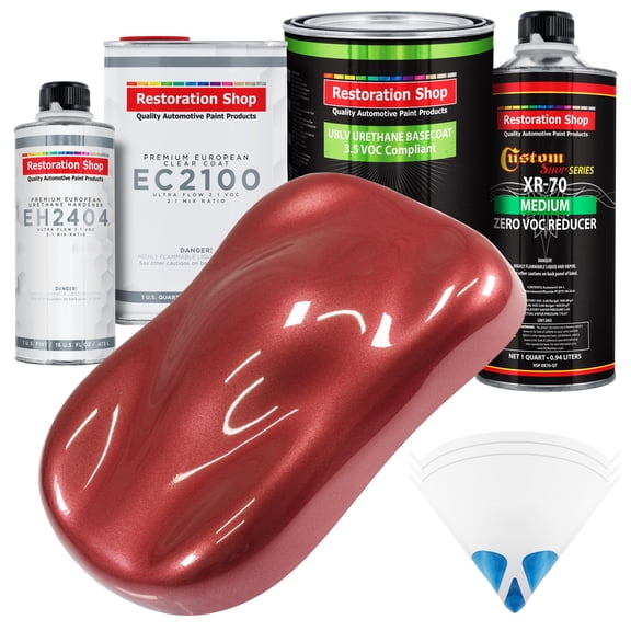 Restoration Shop - Candy Apple Red Metallic - Low V.O.C. Urethane Basecoat with European Clearcoat Auto Paint - Complete Quart Paint Color Kit - Automotive Coating