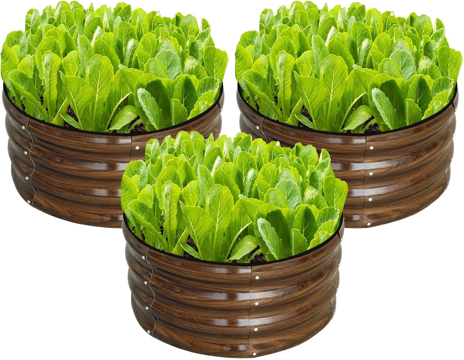 3 Pcs 2x2x1ft Round Galvanized Raised Garden Bed Kit Outdoor, Metal Planter Box for Planting Plants Vegetables, Brown