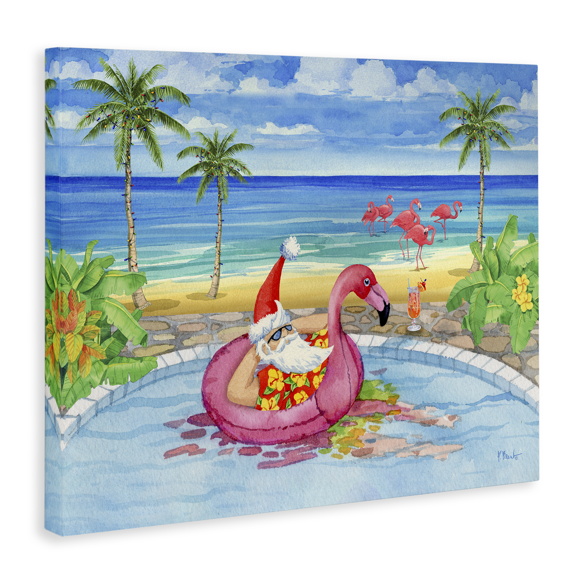 Stupell Industries Santa with Pool Float Holiday Painting Gallery Wrapped Canvas Art Prints Wall Art, 40 x 30