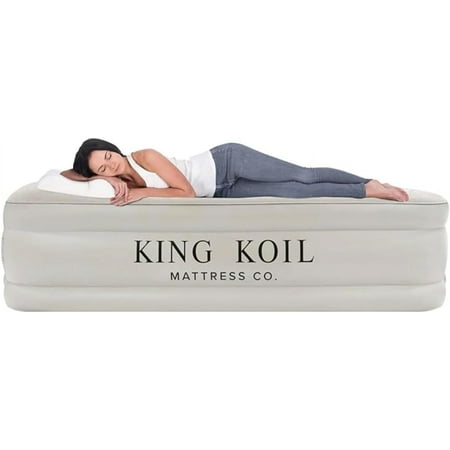 King Koil Plush Pillow Top Twin Air Mattress with Built-in High-Speed Pump for Camping  Home & Guests - 20'' Twin Size Airbed Luxury Inflatable Blow Up Mattress  Waterproof  