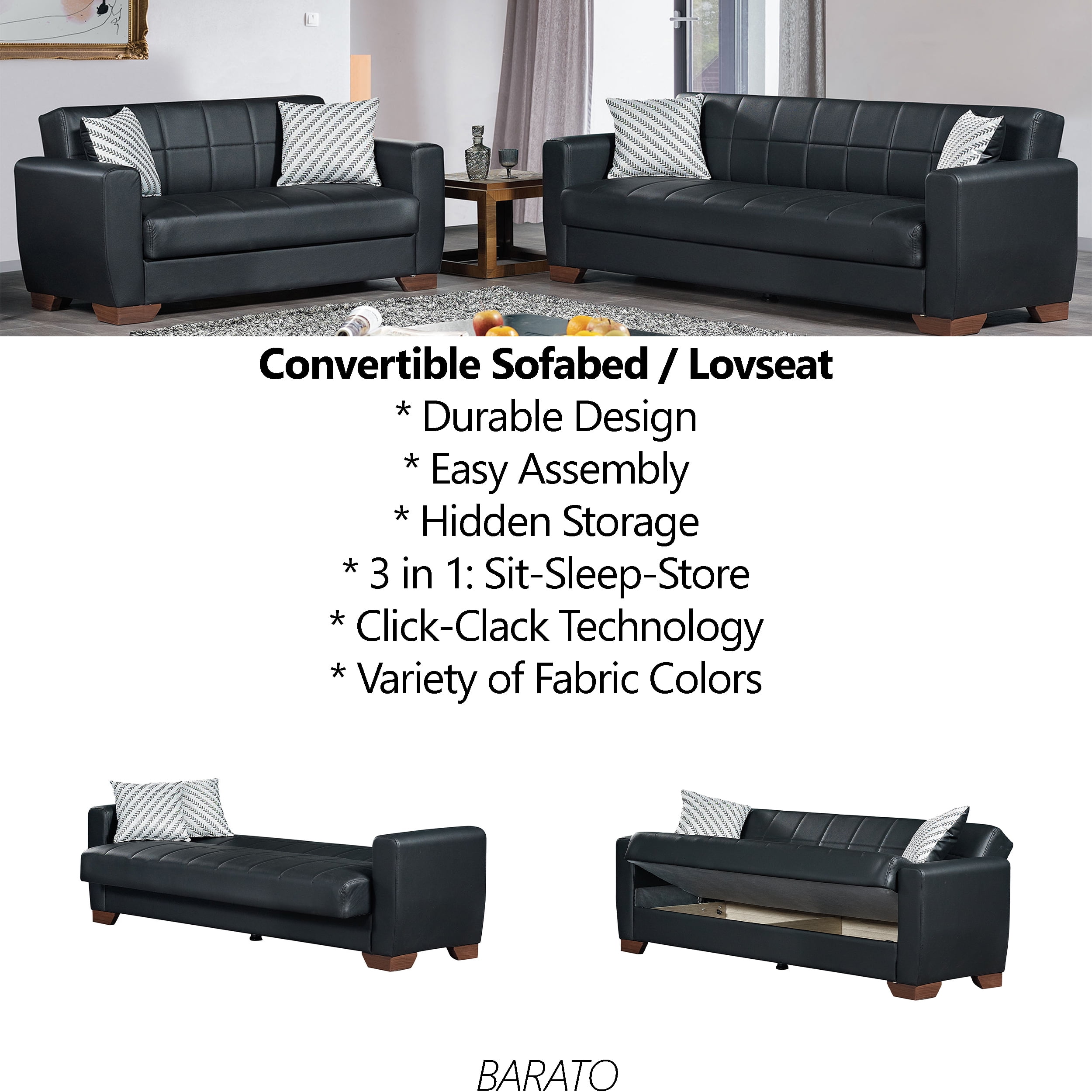 Black Ottomanson BAR-LS-FBLK Love Seats Loveseat