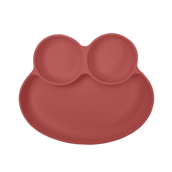 Abiie Octopod Frog Silicone Plates with Suction - Spill Proof, Easy to Clean - BPA-Free Bowl - Suction Plates for Baby and Toddler - Training & Feeding Divided Grip Dish (Terra Cotta)
