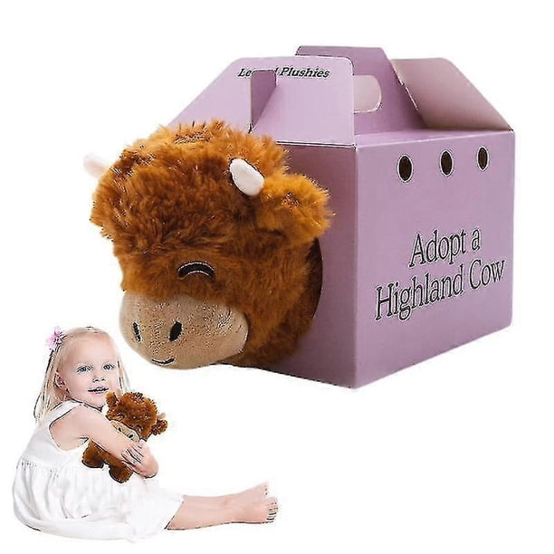 Adopt A Highland Cow Plush, Cute Cow Stuffed Animal Fluffy Cow Figure Toys NEW