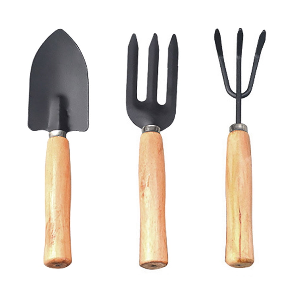 SPRING PARK 3Pcs Wooden Handle Black Metal Gardening Trowels