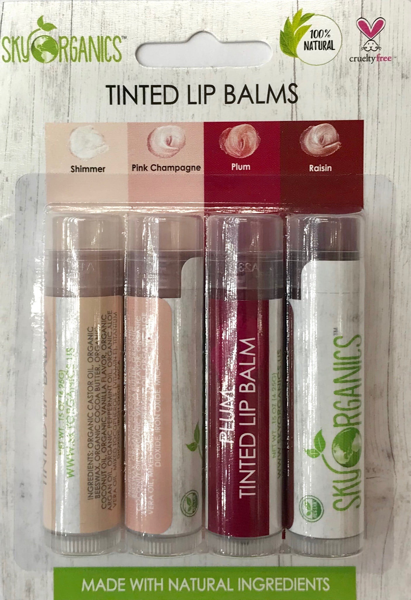 Sky Organics Tinted Lip Balm Variety Pack, (Pack of 4)