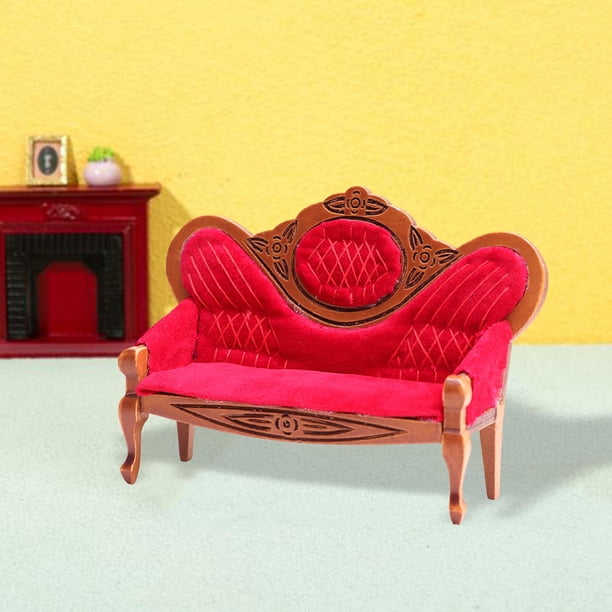 Pack De 3 Sofás En Miniatura Escala 1:12 Para Casa De Muñecas – Muebles De Madera Y Tela De 13.5x6.3x7.1 Cm En Color Azul