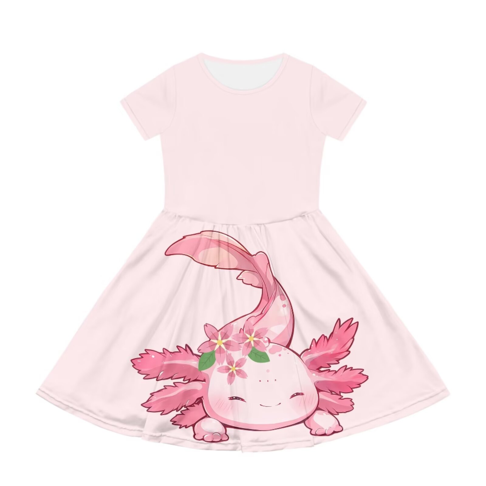 Uourmeti Axolotl Short Sleeve Dress for Girls 5-6 Summer Soft Swing Dress Casual Crewneck Knee Length A-Line Dresses with Pockets